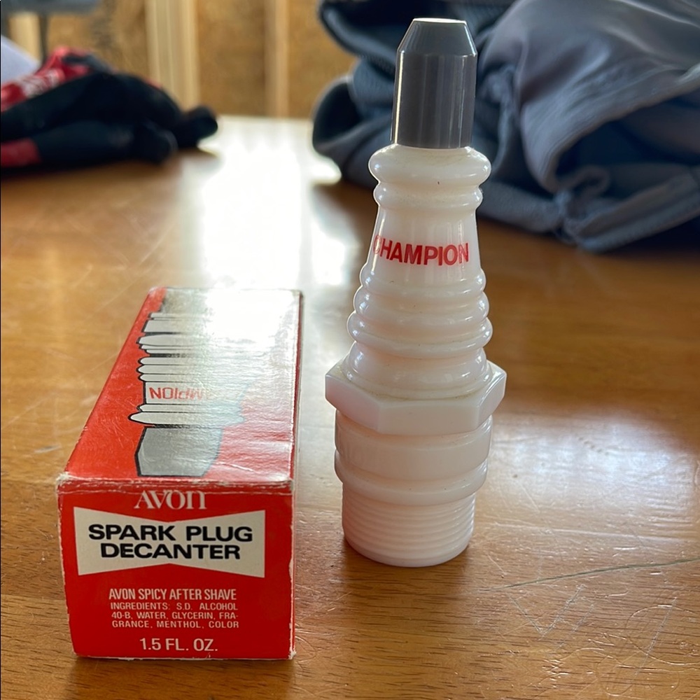 Avon White and Gray Spark Plug Decanter